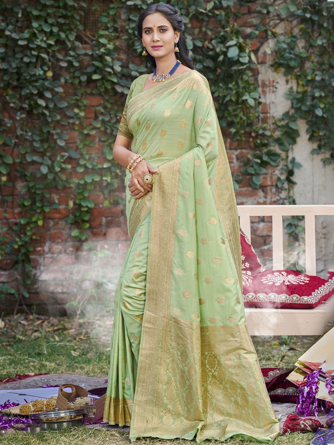 

SANGAM PRINTS Floral Woven Design Zari Tussar Saree, Green
