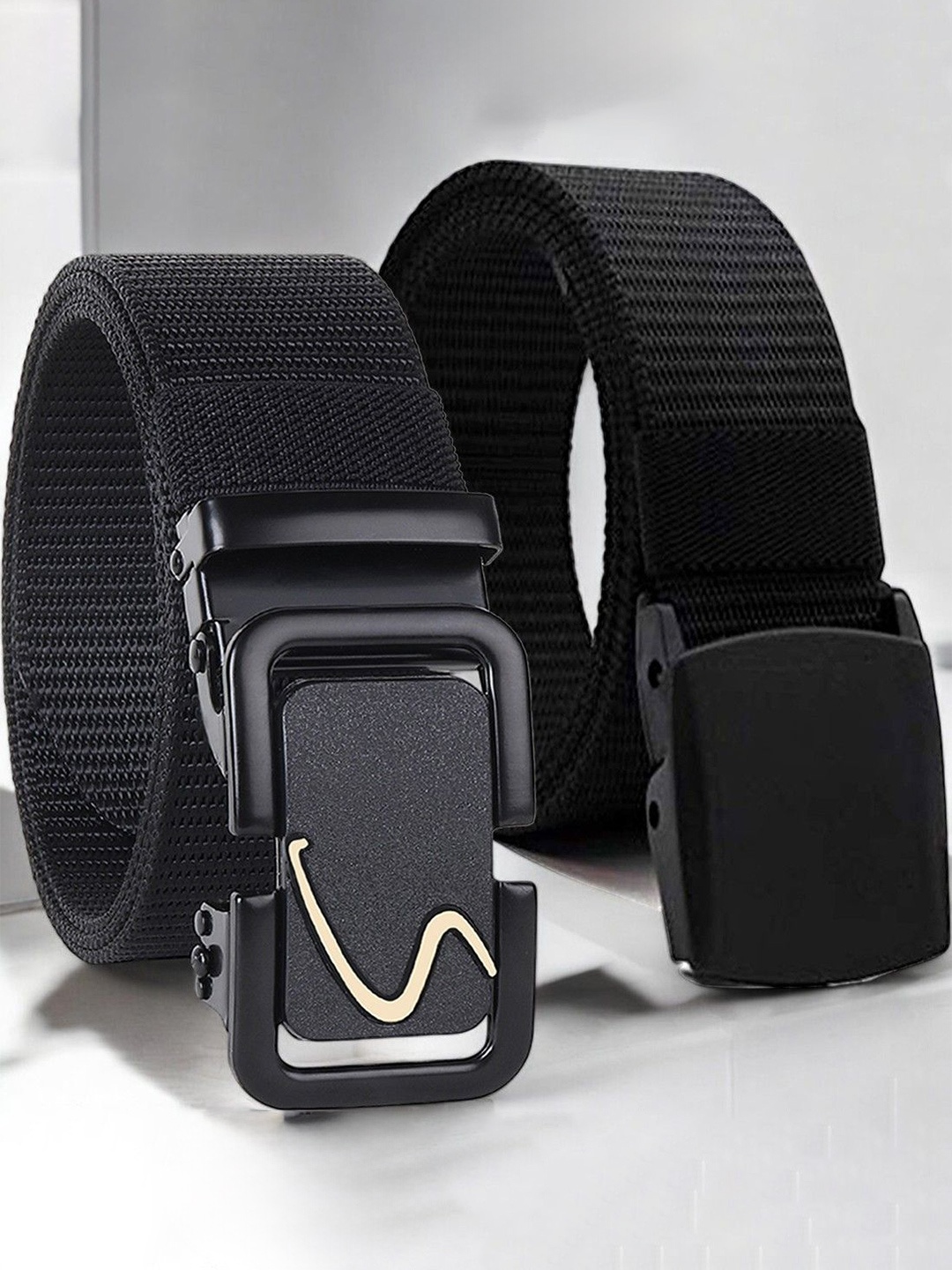 

Metronaut Men Pack Of 2 Textured Belt, Black