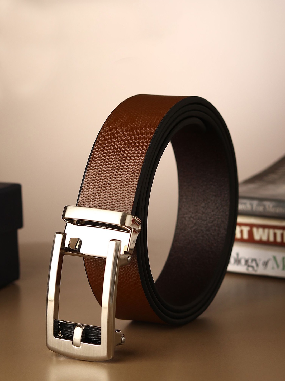 

Provogue Men Textured Leather Belt, Brown
