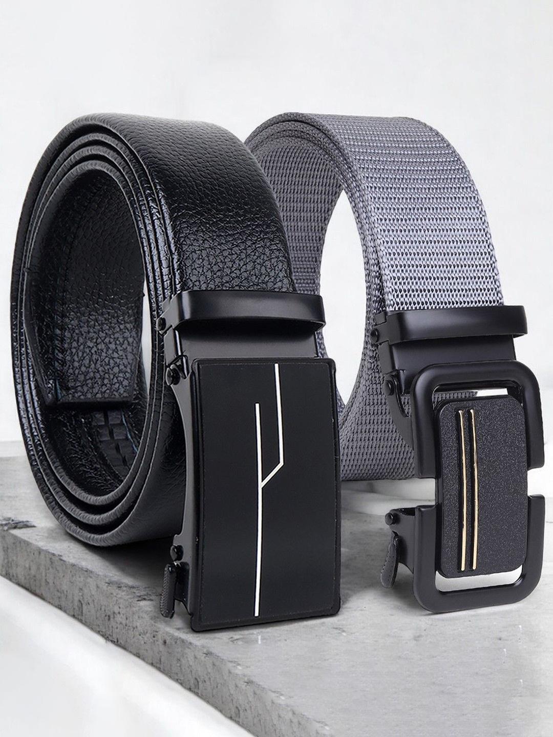 

Provogue Men Textured Pack Of 2 Formal Belt, Black