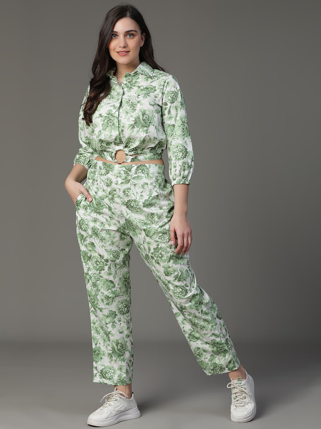 

VEGAL Printed Three-Quarter Sleeves Shirt With Trousers, Green