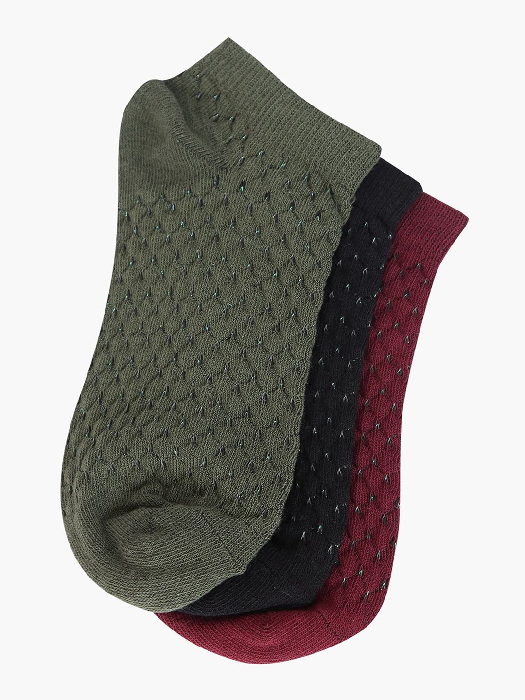 

DressBerry Women Pack Of 3 Patterned Ankle Length Socks, Black