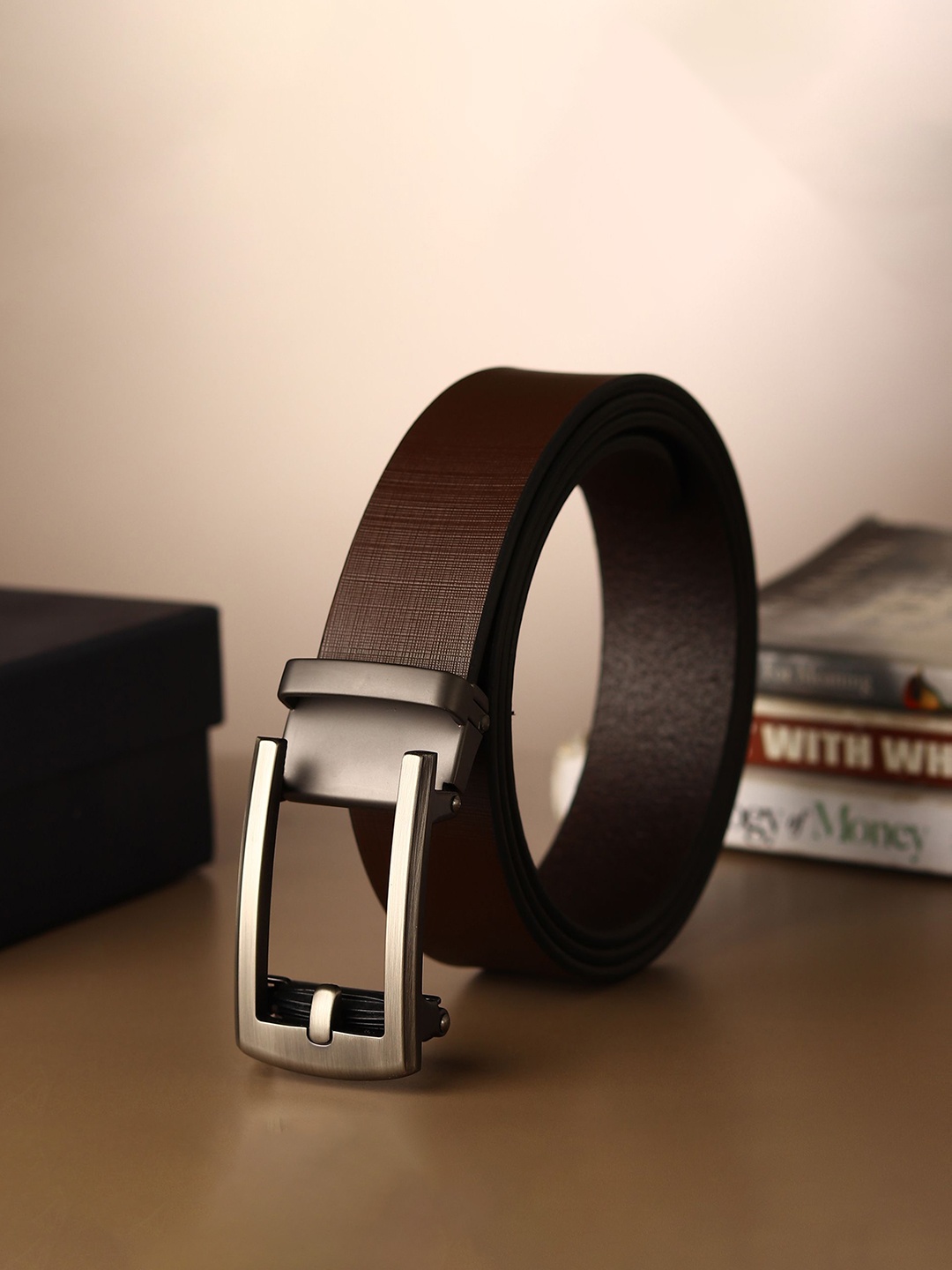 

Provogue Men Textured Leather Belt, Brown