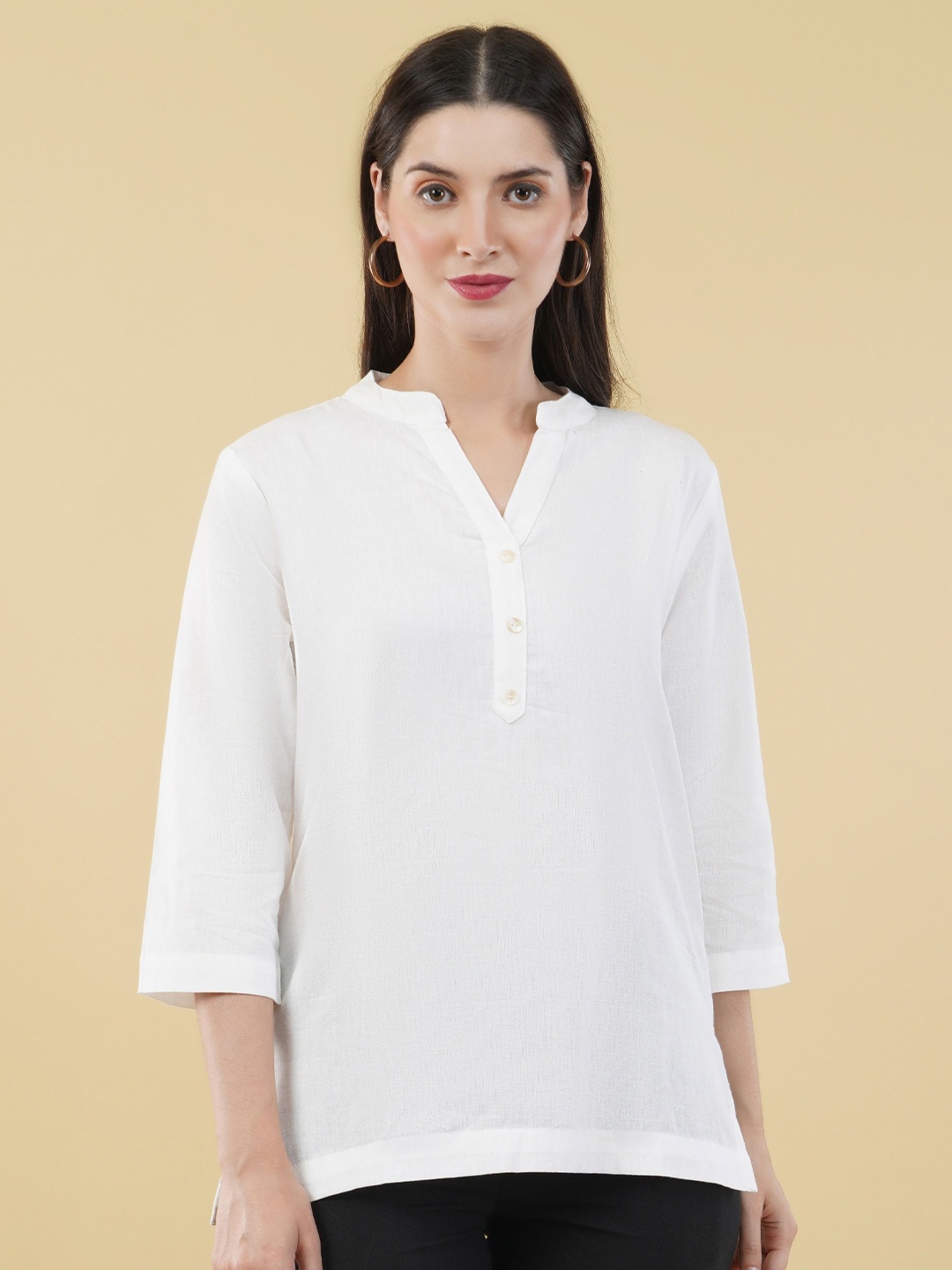 

SKYTICK Women V-Neck Pure Cotton Kurti, White