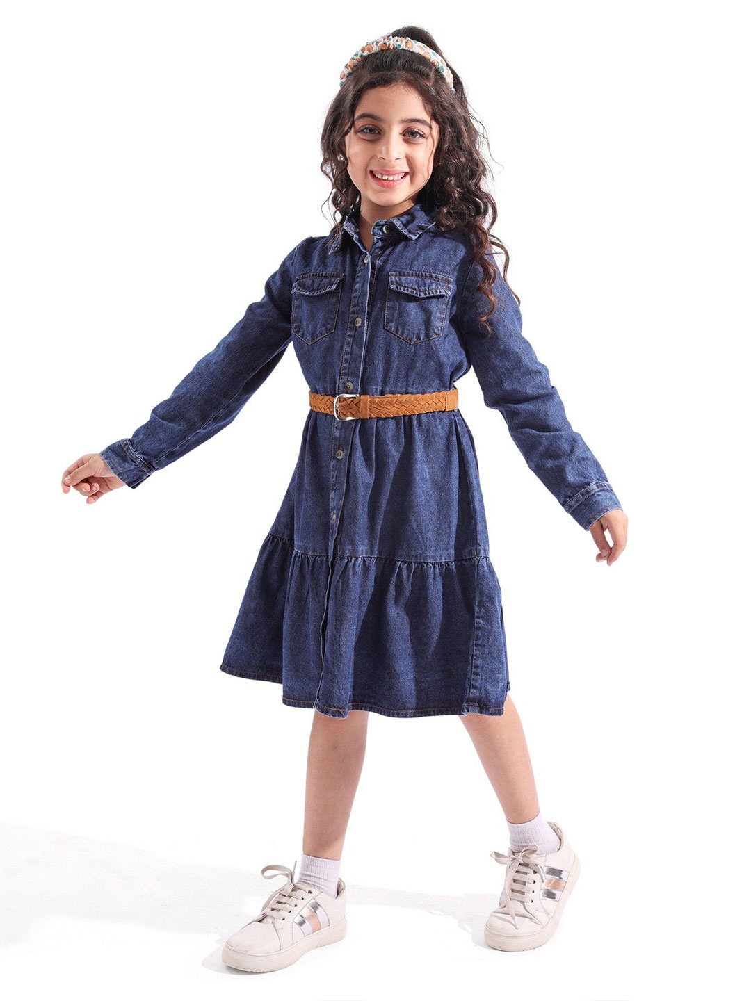 

Hola Bonita Girls Cotton Denim Shirt Dress, Blue