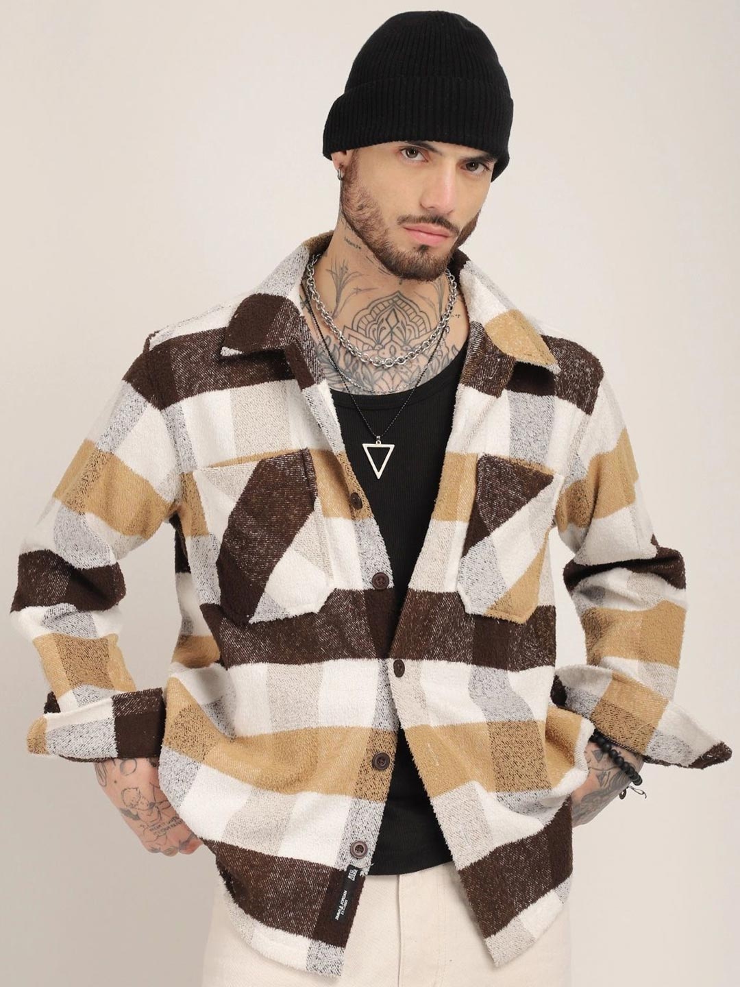 

JIMMY & JORDAN Men Standard Opaque Checked Casual Shirt, Brown