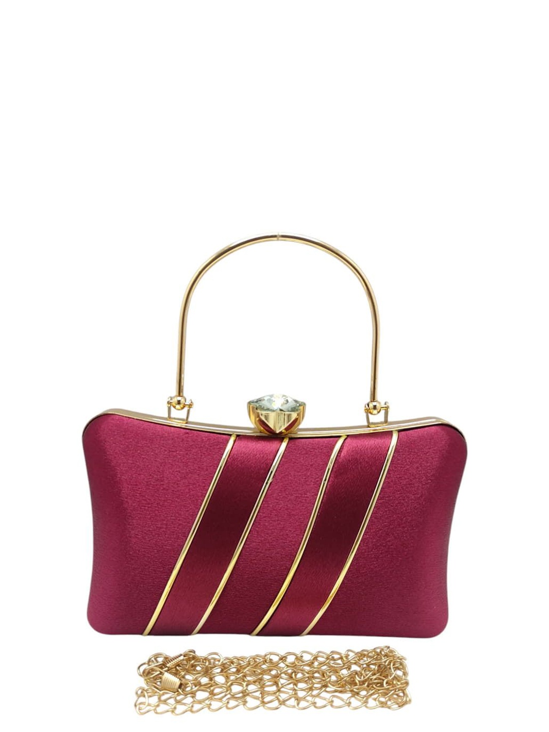 

Esmoda Striped Tinsel Frame Purse Clutch with Shoulder Chain, Pink