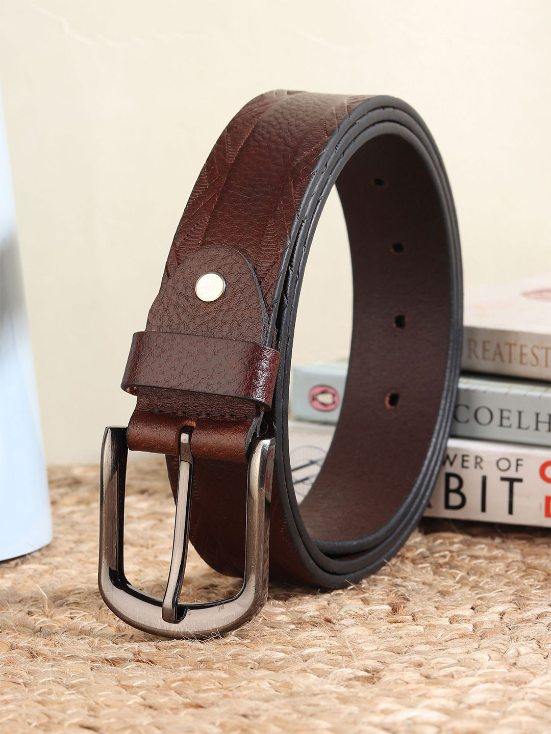 

Provogue Men Textured Leather Formal Belt, Brown