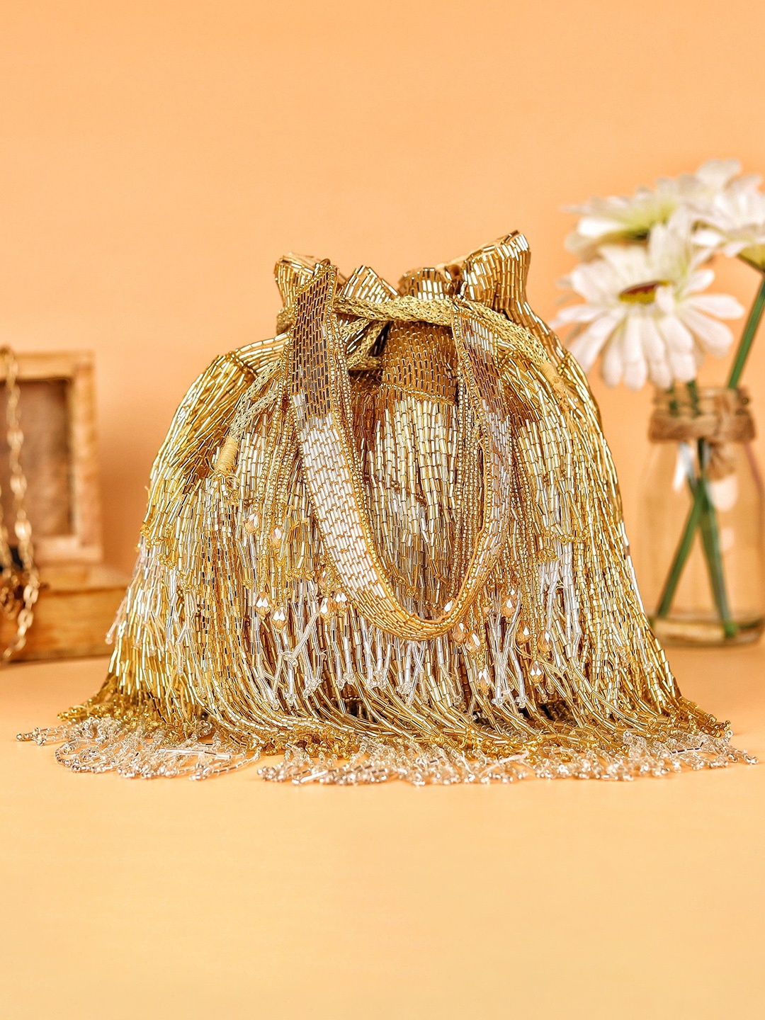 

sugarcrush Embroidered Potli Clutch, Gold