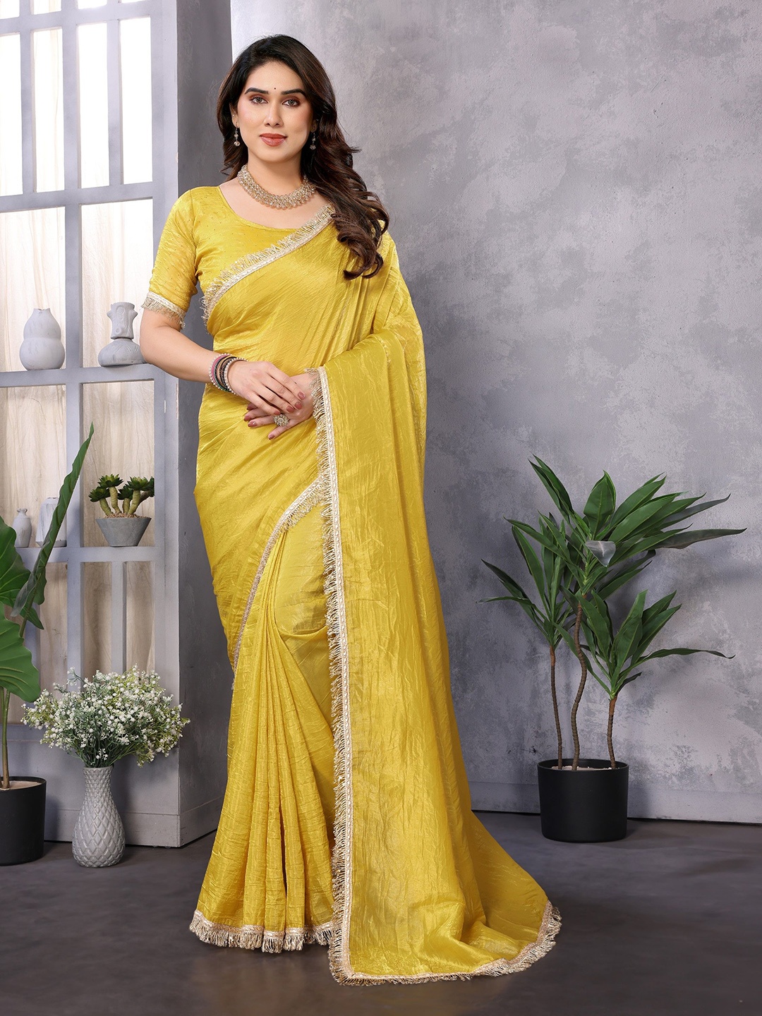 

Nirmohi Fashion Embroidered Pure Silk Saree, Yellow