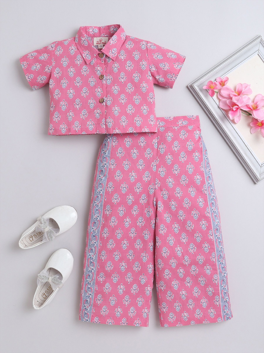 

The Magic Wand Girls Printed Top with Trousers, Pink