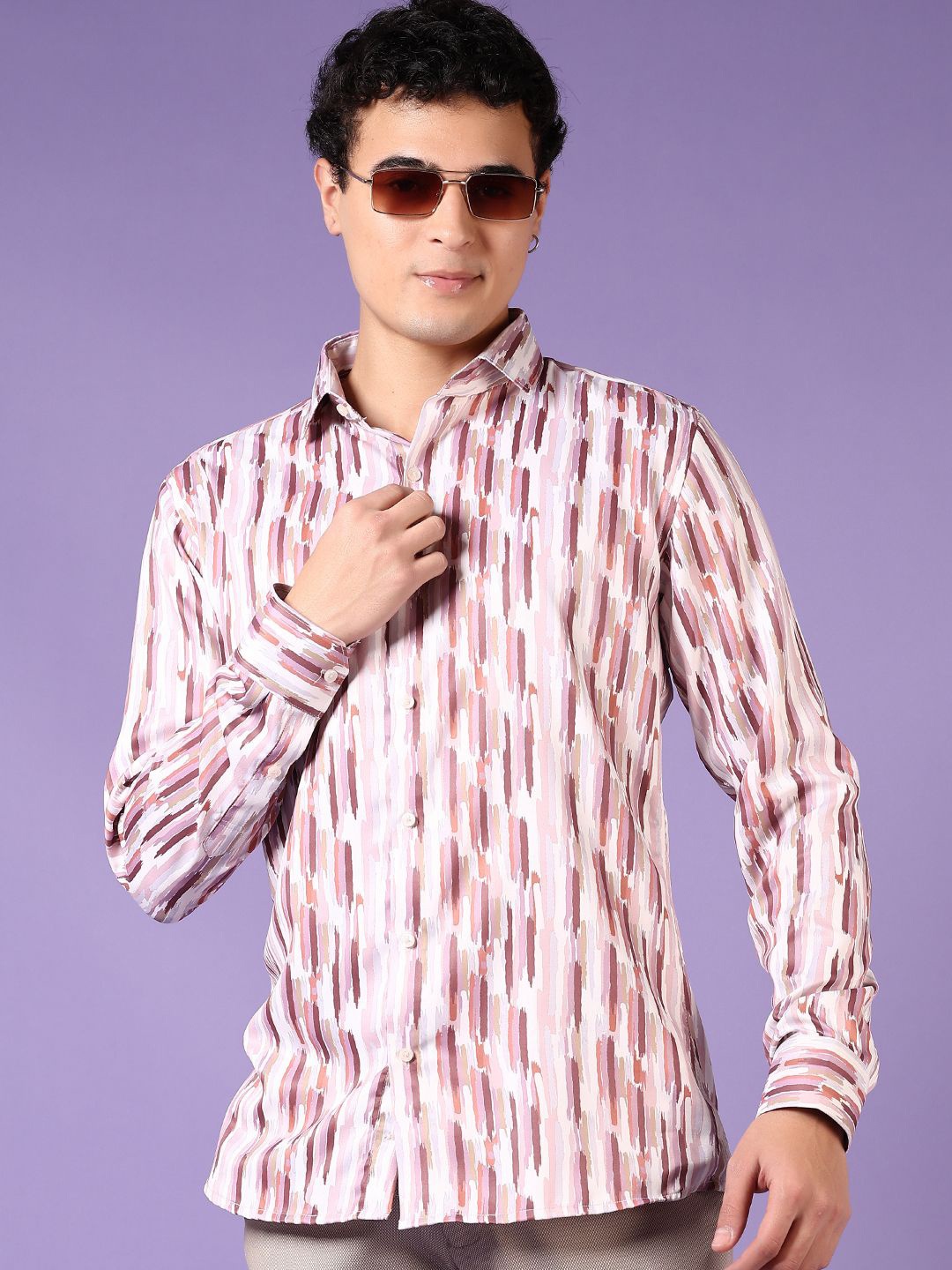 

J White by Vmart Men Spread Collar Vertical Striped Satin Party Shirt