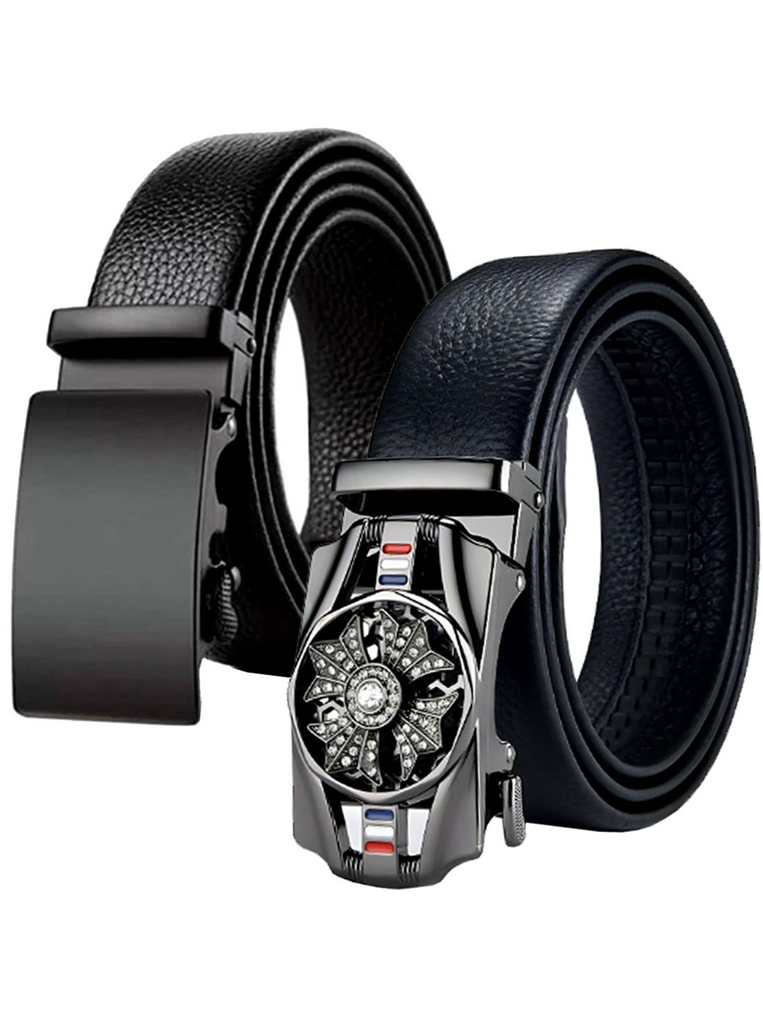 

Provogue Men Pack of 2 Textured Slider Buckle Formal Belt, Black