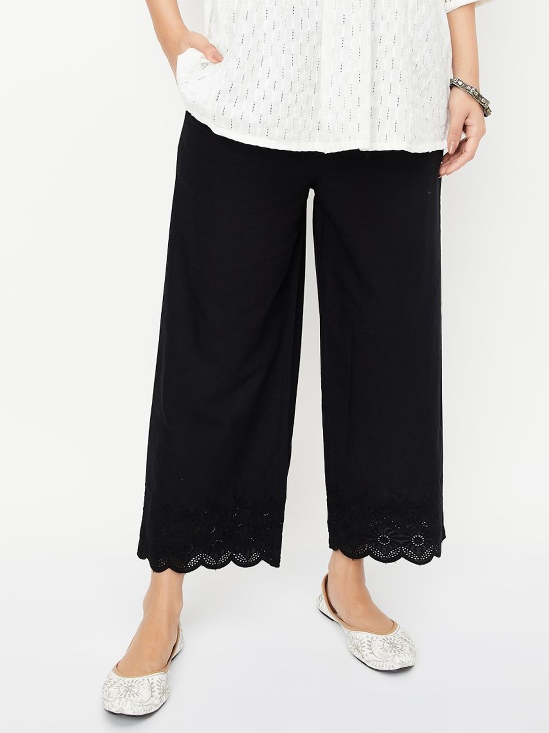 

max Women Straight Palazzos, Black