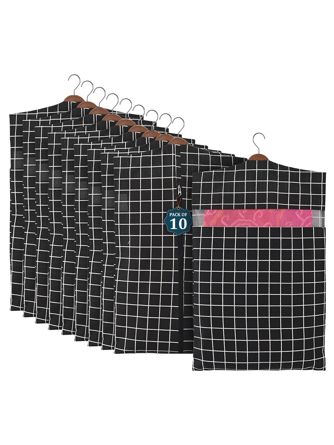 

Kuber Industries Black Set of 10 Regular Hanging Saree Cover Multi-Utility Organisers