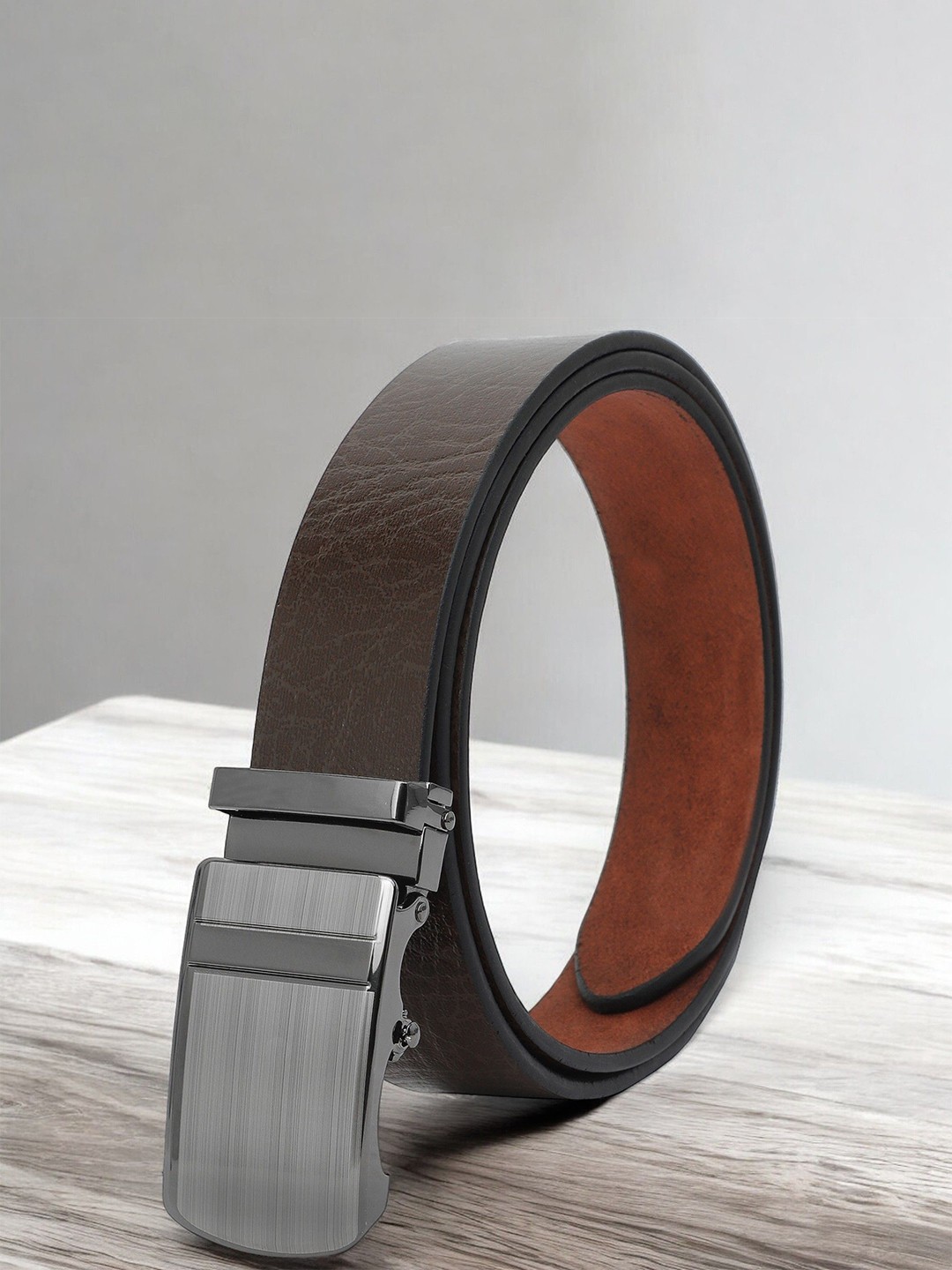 

Metronaut Men Textured Leather Belt, Brown