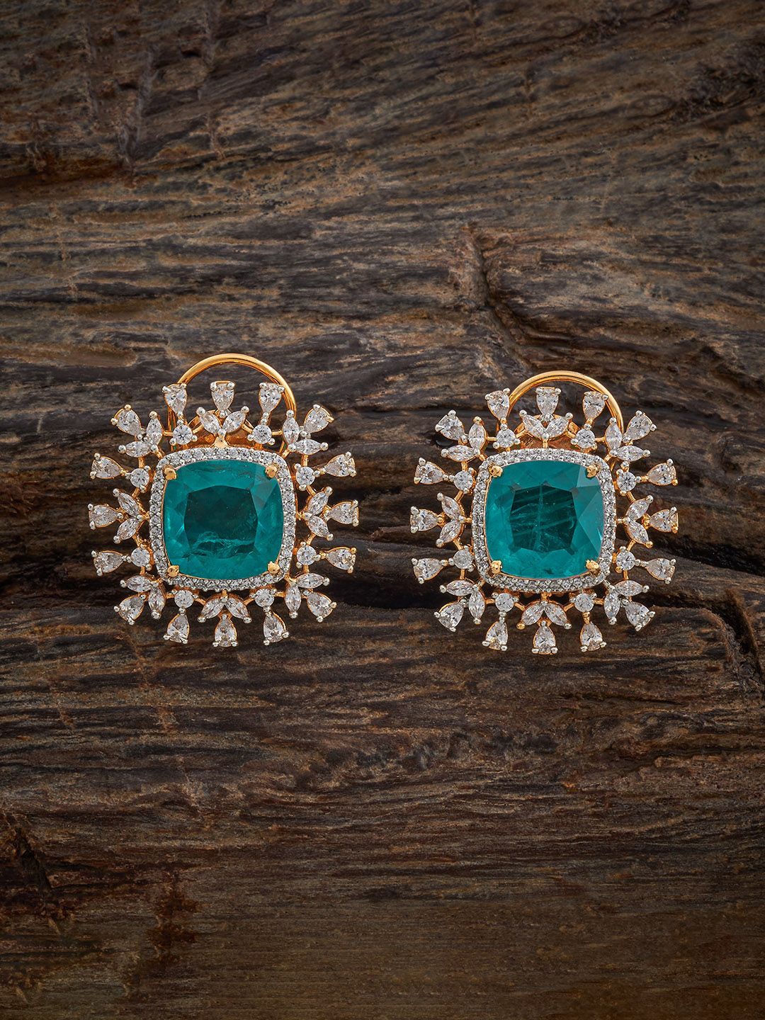 

Kushal's Fashion Jewellery Gold-Plated Spherical Shaped Zircon Studs Earrings, Green