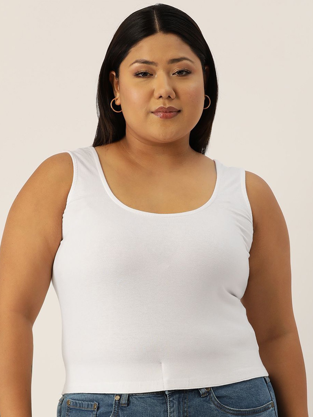 

theRebelinme Women Plus Size Cotton Fitted Crop Cami Top, White