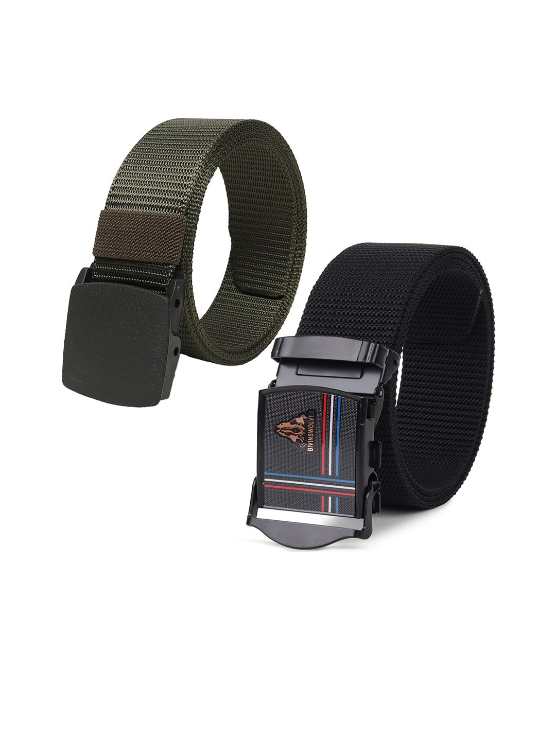 

Provogue Men Pack Of 2 Canvas Woven Design Belt, Black