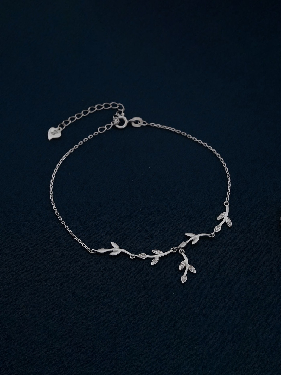 

Zalkari 925 Sterling Silver-Plated Stones Studded Tree Branches Single Anklet