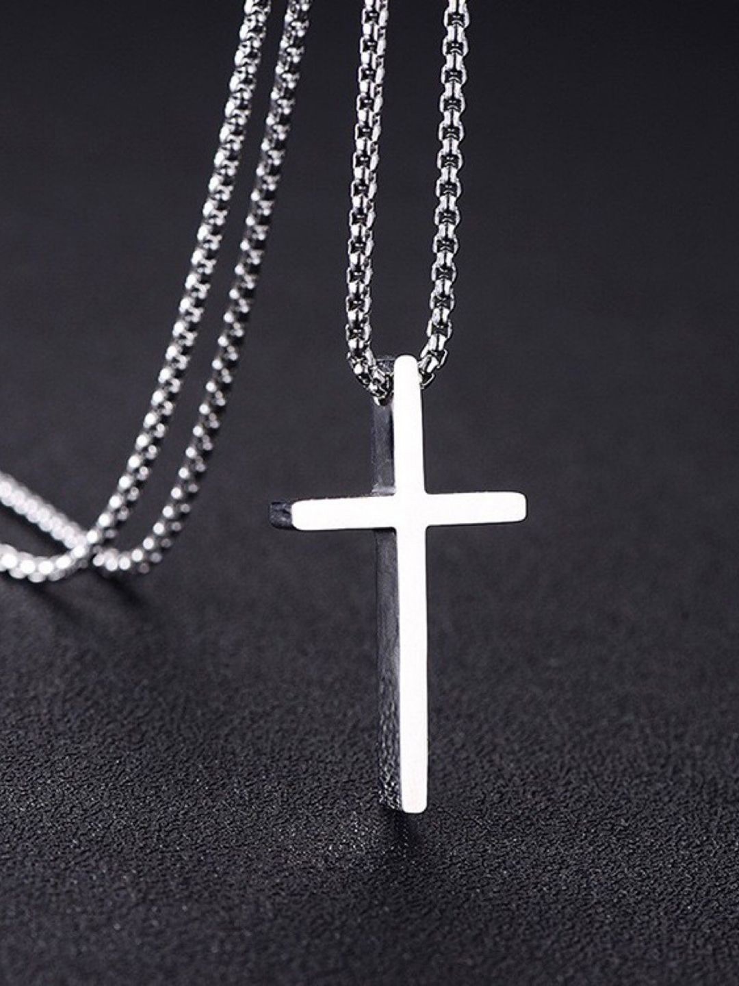 

Peora Men Silver-Plated Stainless Steel Contemporary Cross With Ball Pendant With Chain