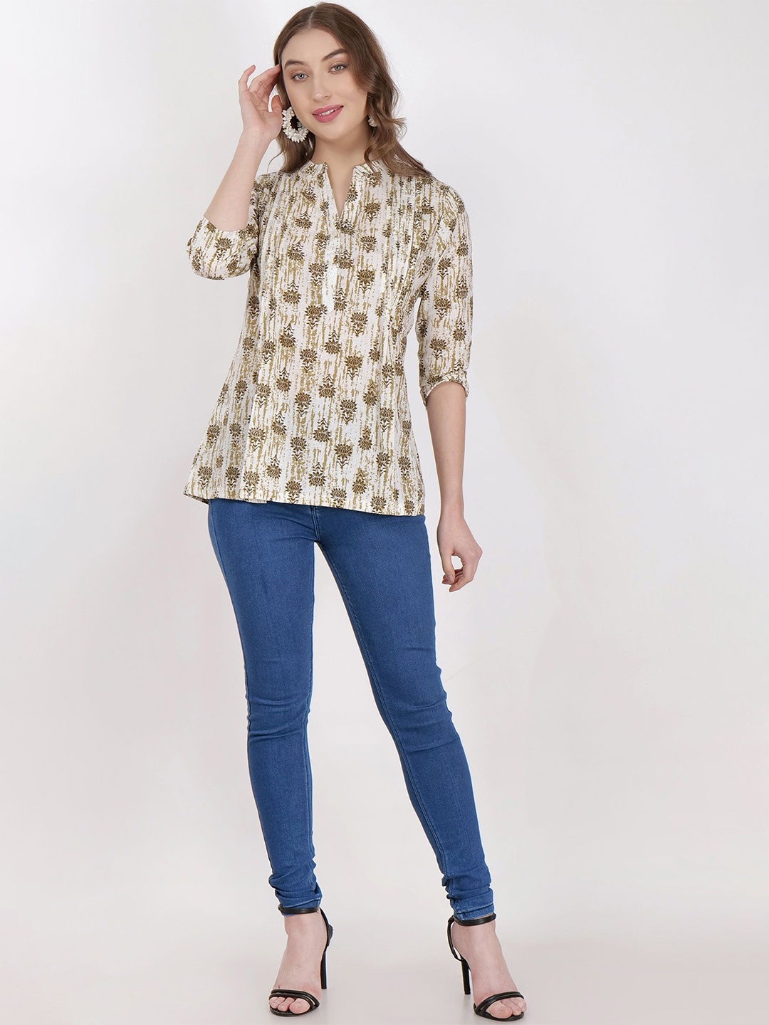 

Jivitha Women Mandarin Collar Cotton Longline A-Line Top, Mustard