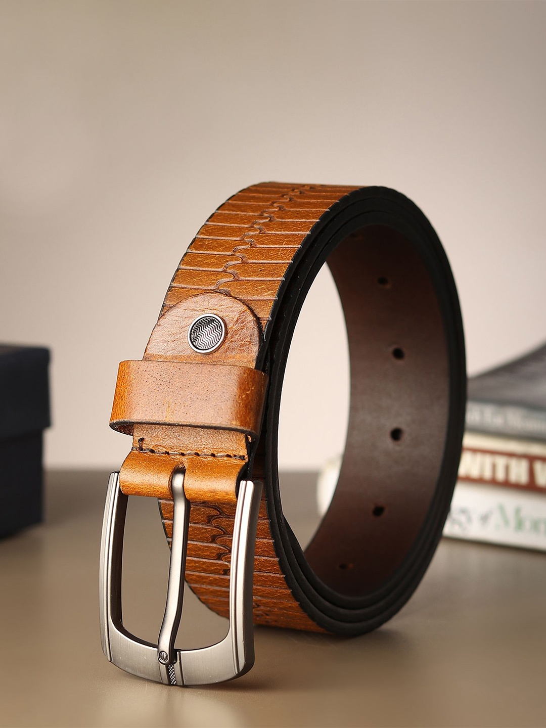 

Provogue Men Textured Leather Belt, Tan