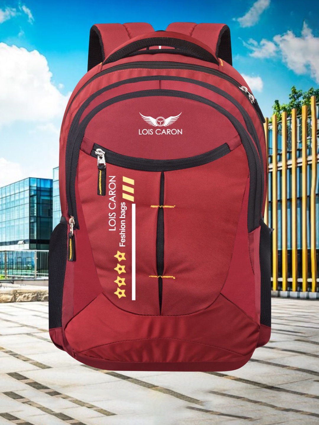 

LOIS CARON Unisex Brand Logo Backpack, Red
