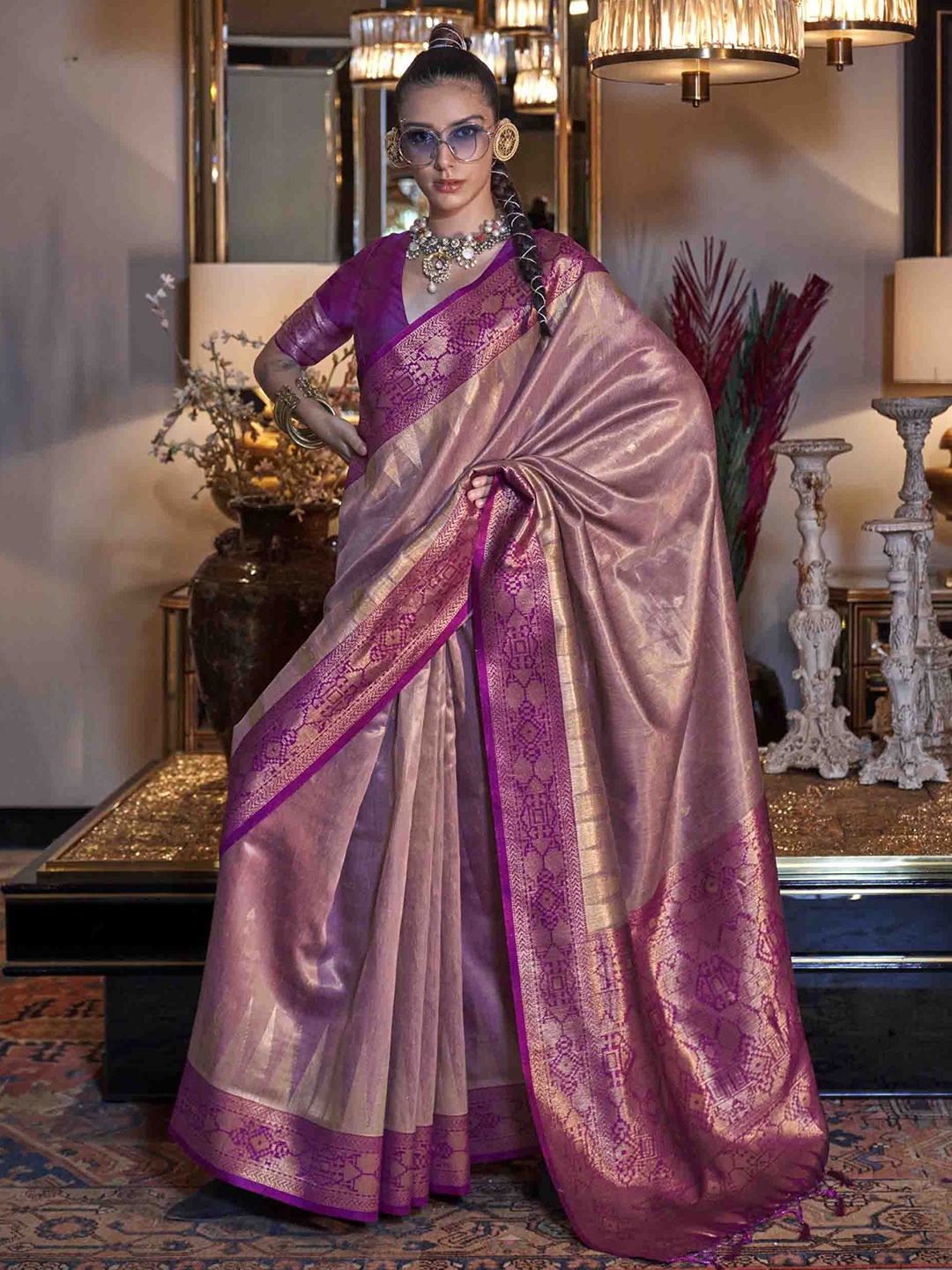 

Mitera Woven Design Tissue Handloom Saree, Purple