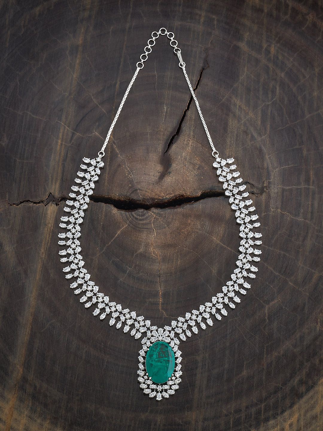 

Kushal's Fashion Jewellery Rhodium-Plated Zircon Stone Studded Statement Necklace, Silver