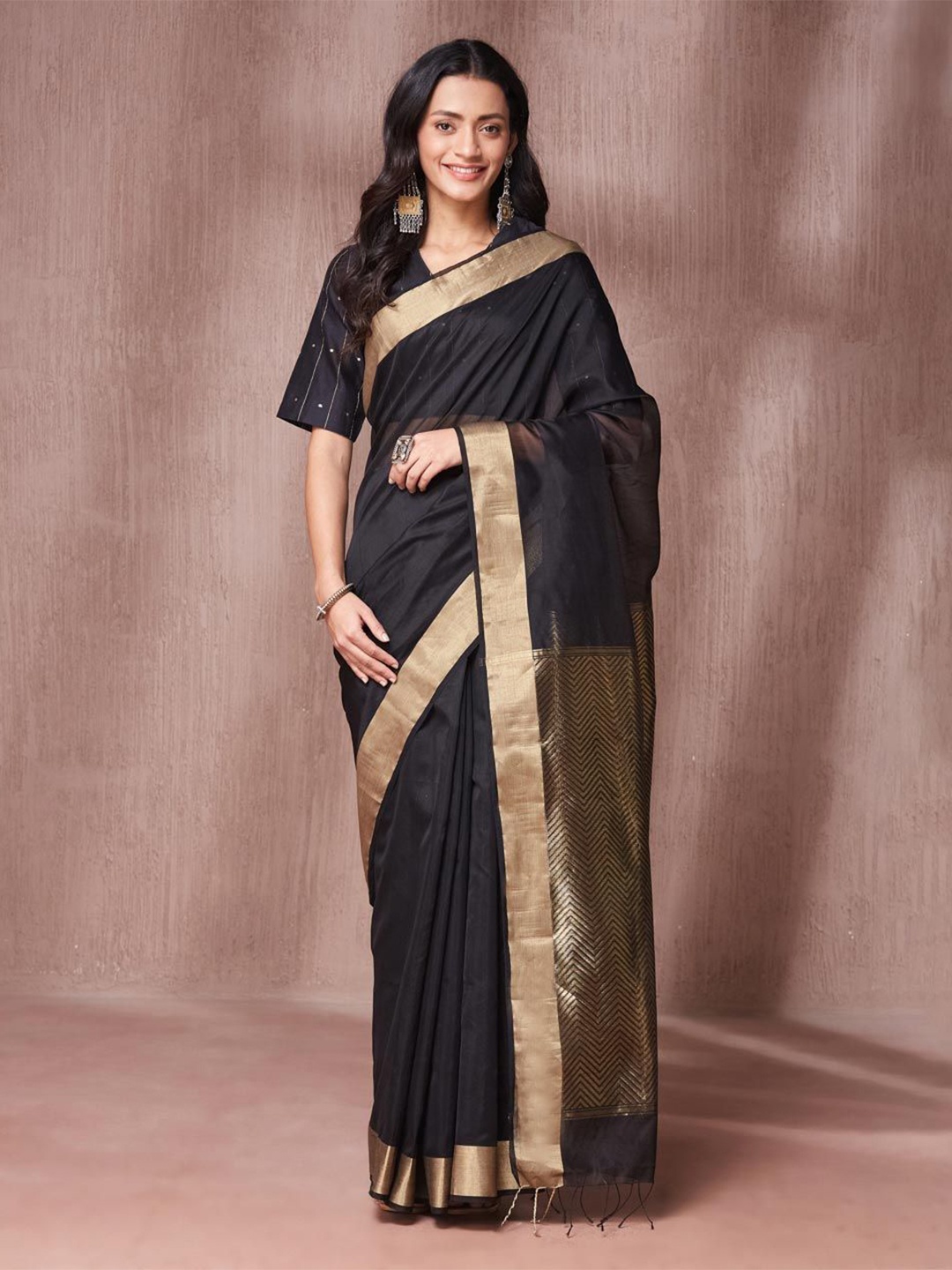 

Fabindia Soft Zari Saree, Black