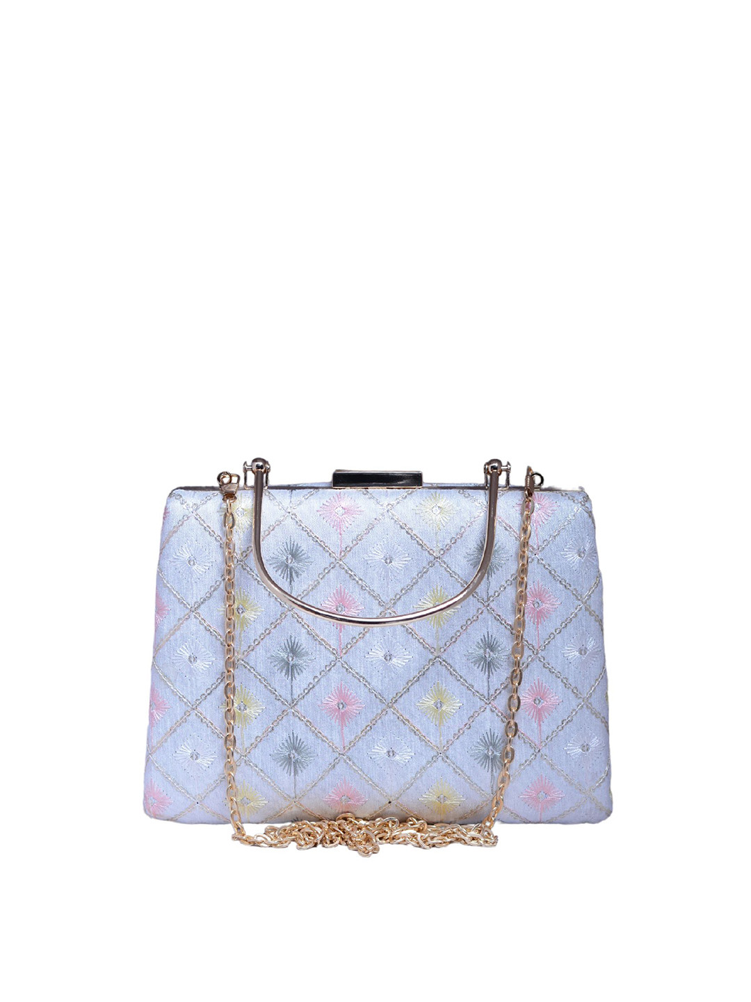 

ARTKLIM Ethnic Motifs Embroidered Thread Work Box Clutch, White