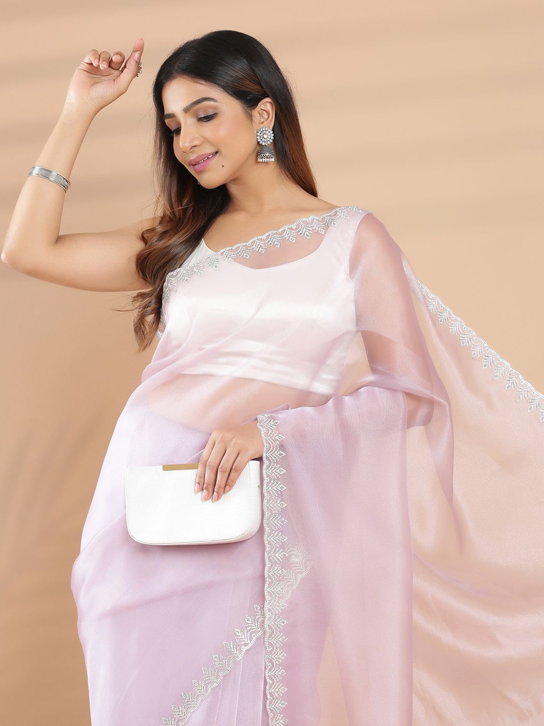 

Kalyan Silks Embellished Organza Saree, Lavender