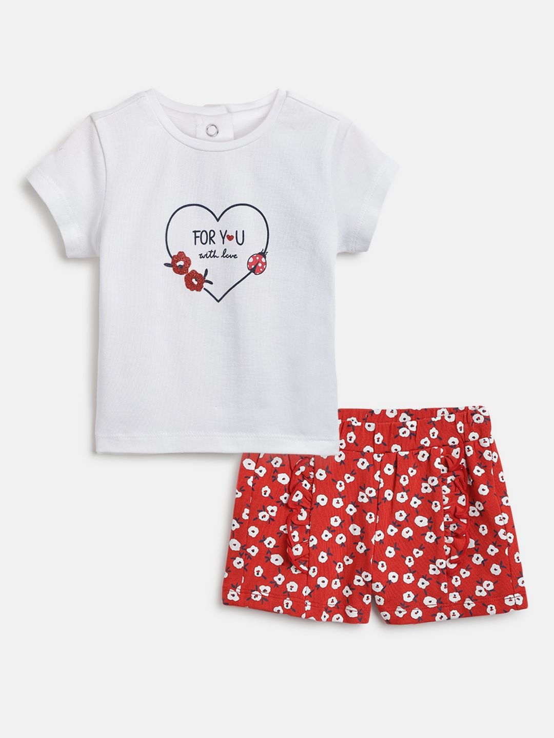 

Chicco Girls Printed Round Neck T-Shirt With Shorts, White