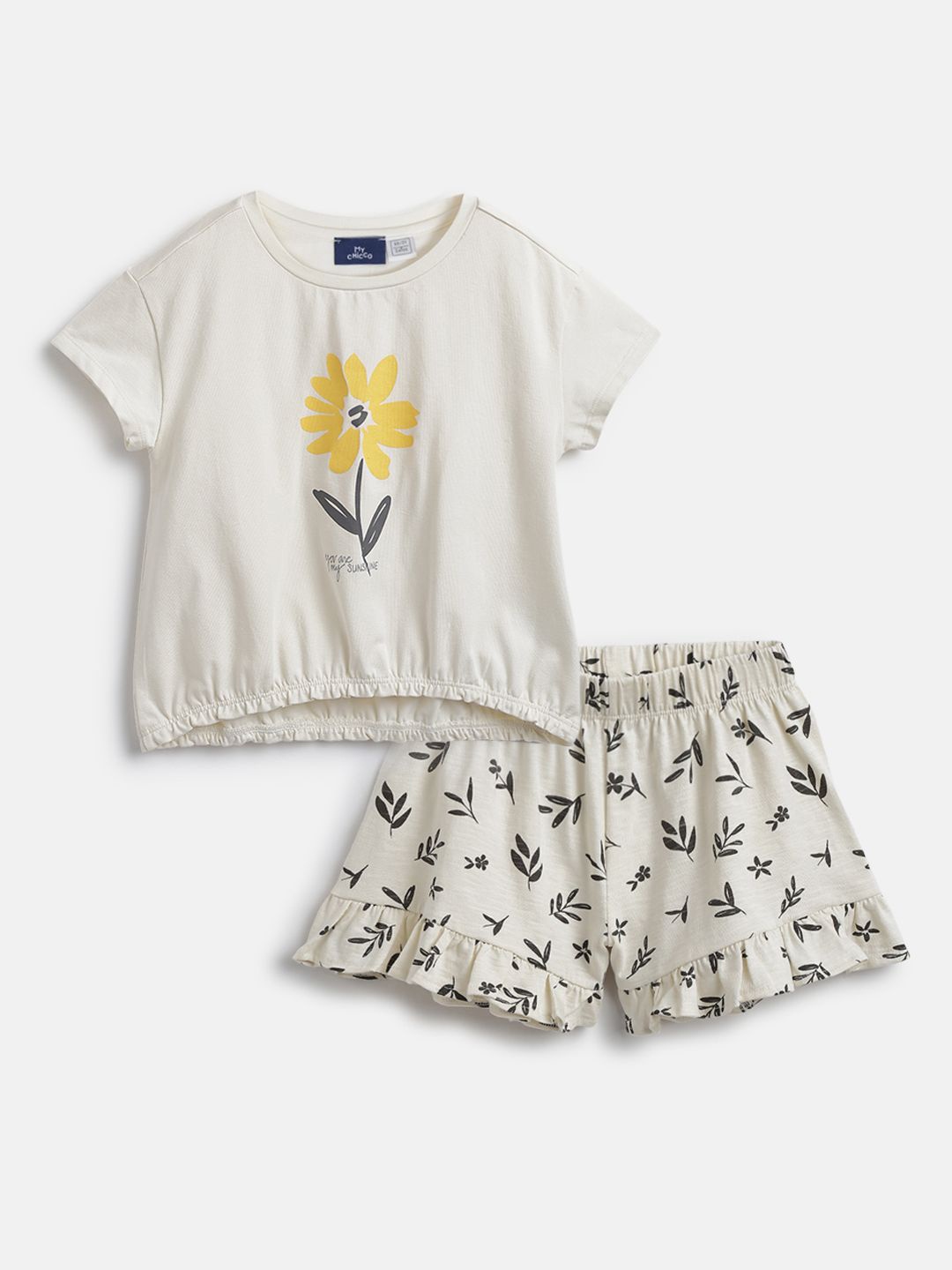 

Chicco Girls Printed Round Neck T-Shirt With Shorts, White