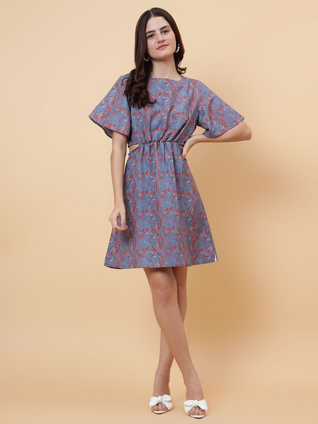 

STITCH MONKEY Women Abstract Printed Waist Cut-Outs Dress, Purple