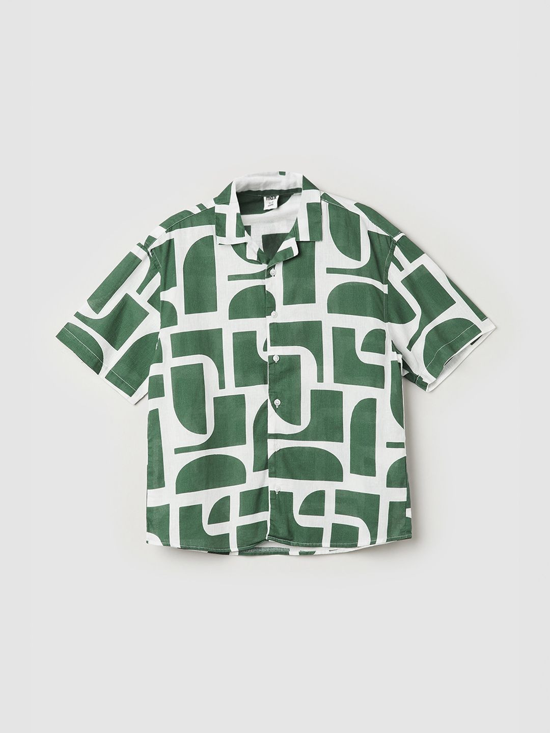 

max Boys Cuban Collar Abstract Printed Cotton Casual Shirt, White