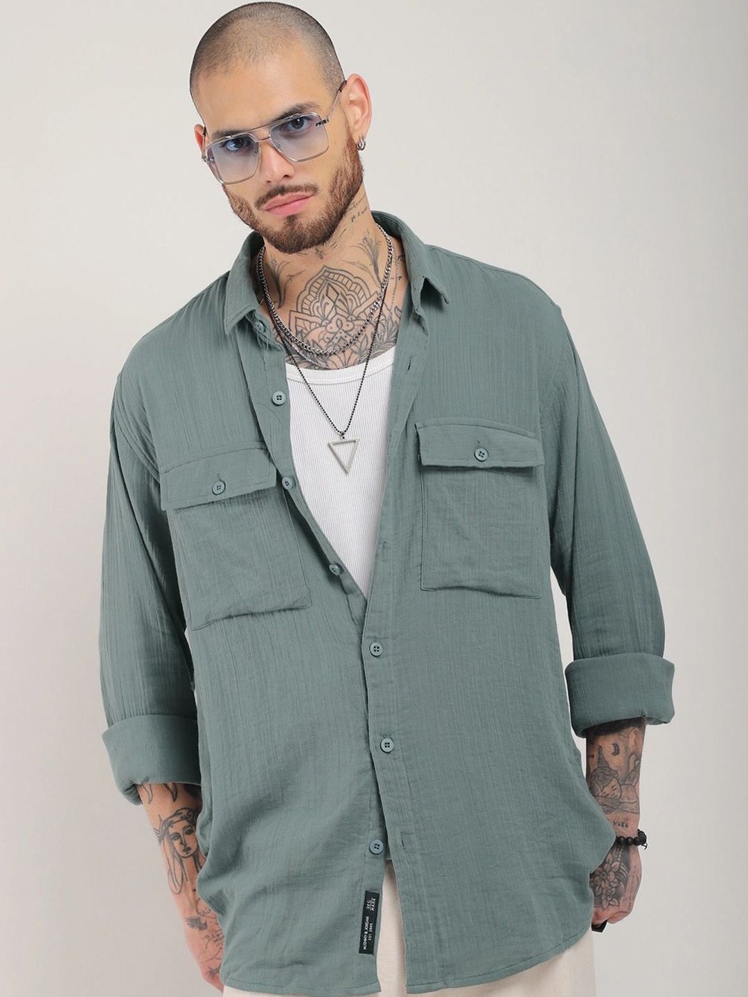 

JIMMY & JORDAN Men Standard Opaque Casual Shirt, Green