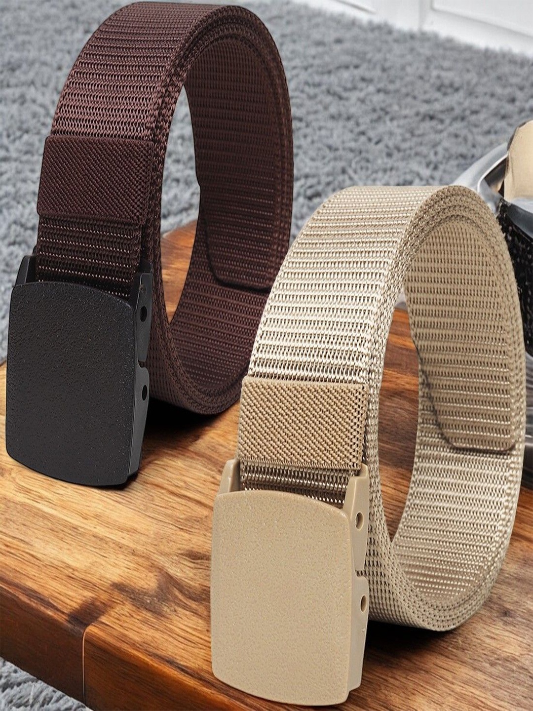 

Provogue Pack Of 2 Men Canvas Woven Design Belt, Beige