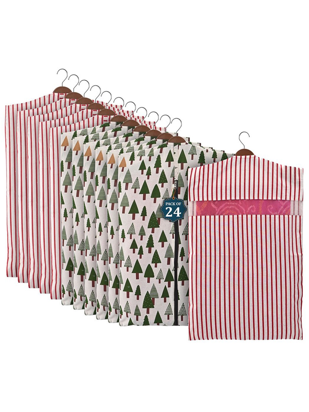 

Kuber Industries Green Set of 24 Regular Hanging Saree Cover Multi-Utility Organisers