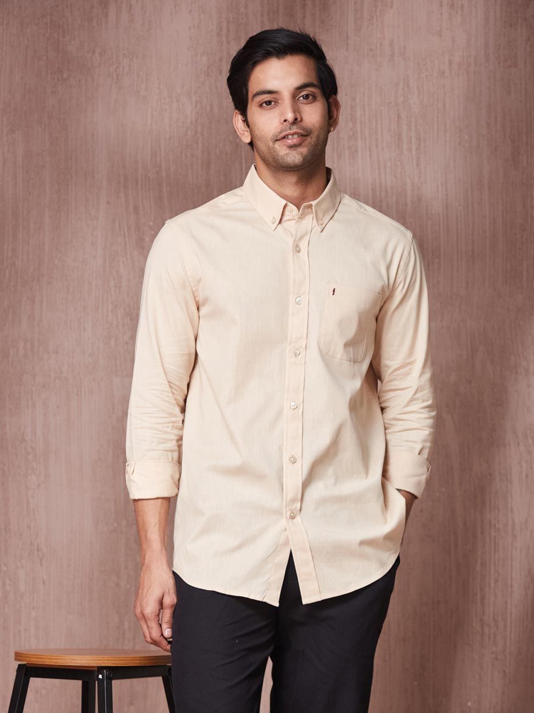 

Fabindia Men Relaxed Fit Button-Down Collar Solid Cotton Casual Shirt, Cream