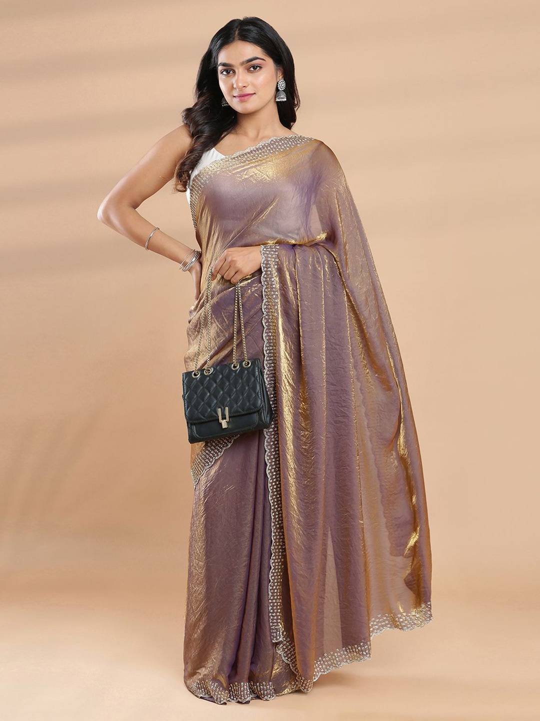 

Kalyan Silks Beads and Stones Organza Saree, Purple