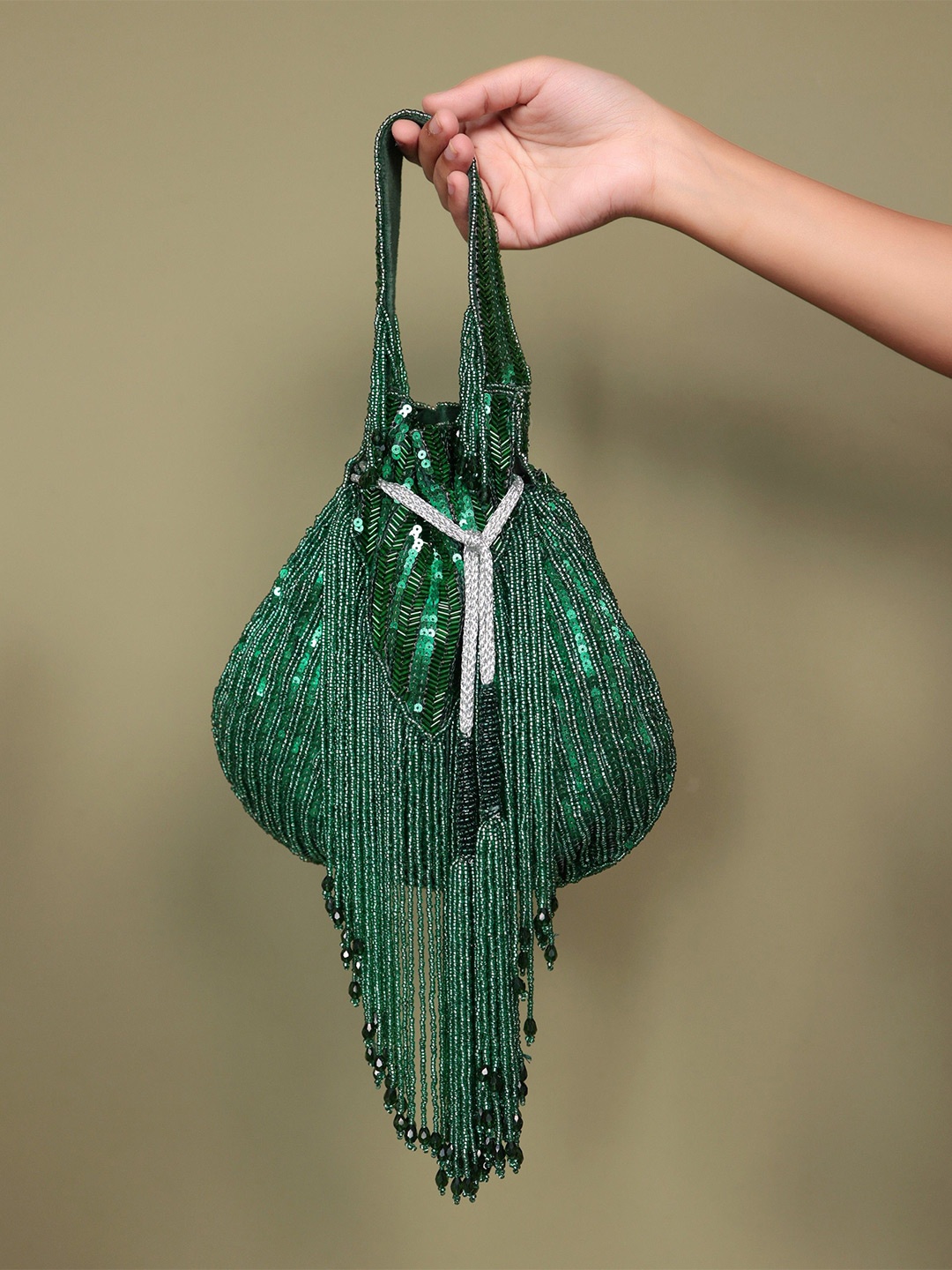 

sugarcrush Embellished Potli Clutch, Green