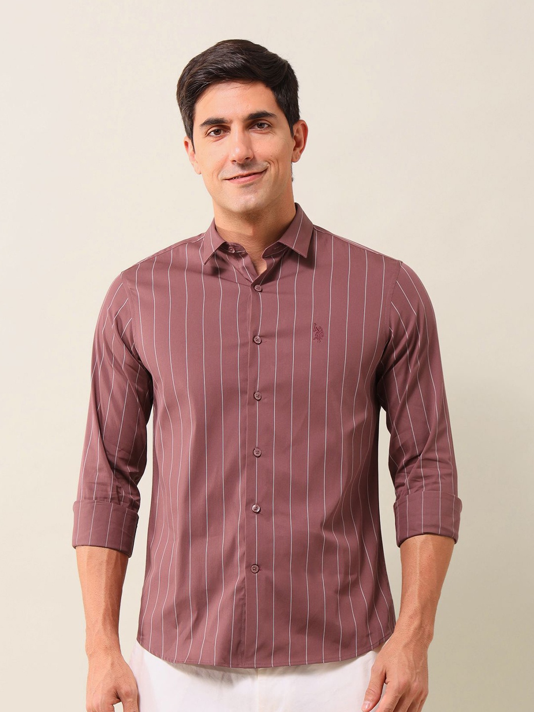 

U.S. Polo Assn. Men Tailored Fit Opaque Striped Casual Shirt, Pink