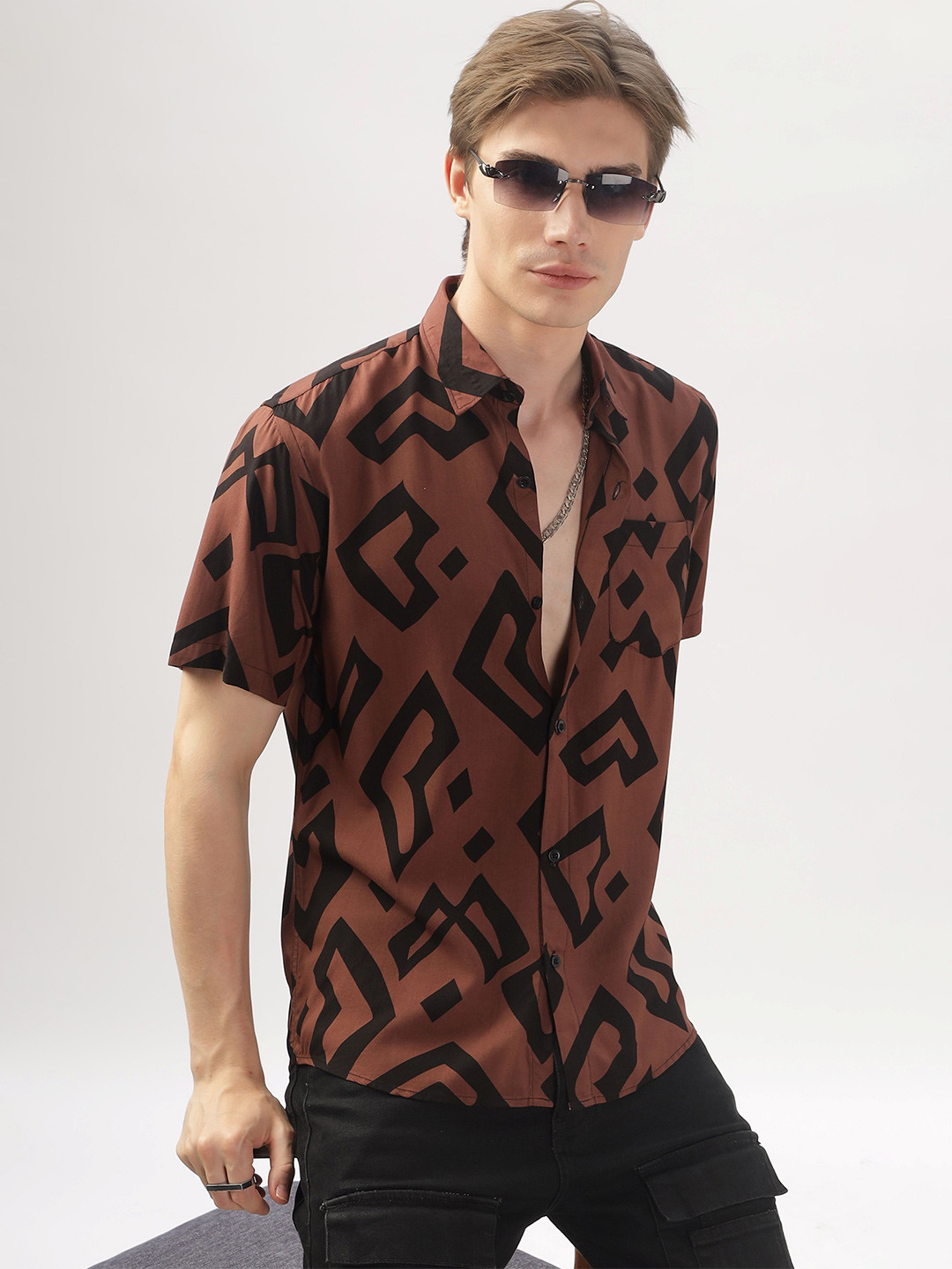 

BS BLUE SQUAD Men Opaque Printed Casual Shirt, Maroon