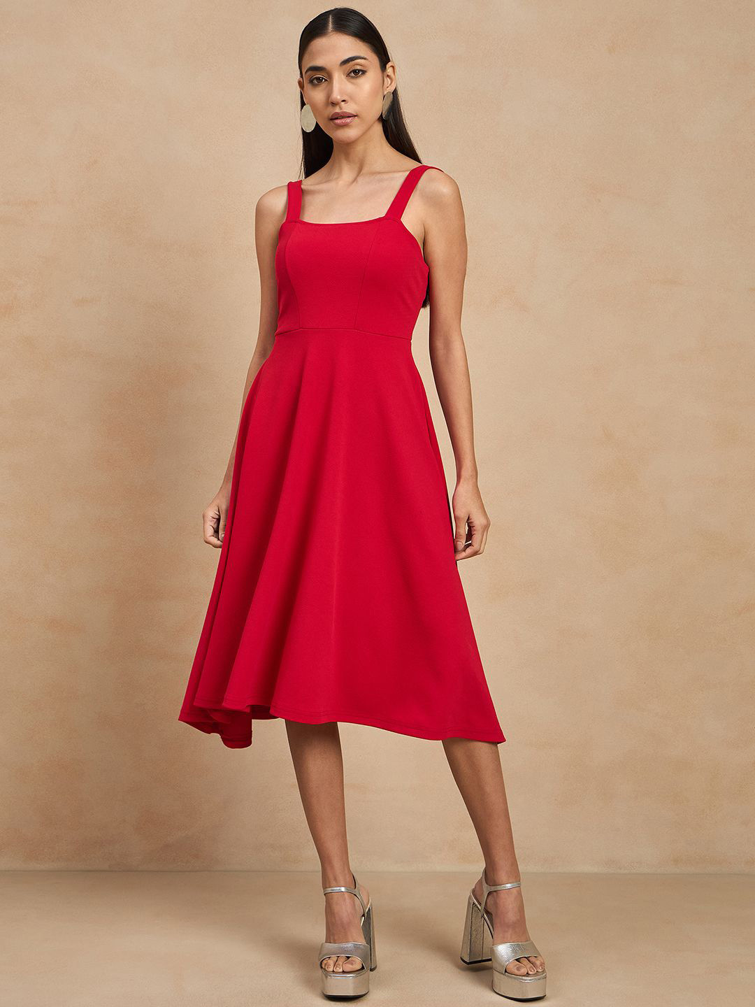 

COLOR CAPITAL Women Fit & Flare Midi Dress, Red