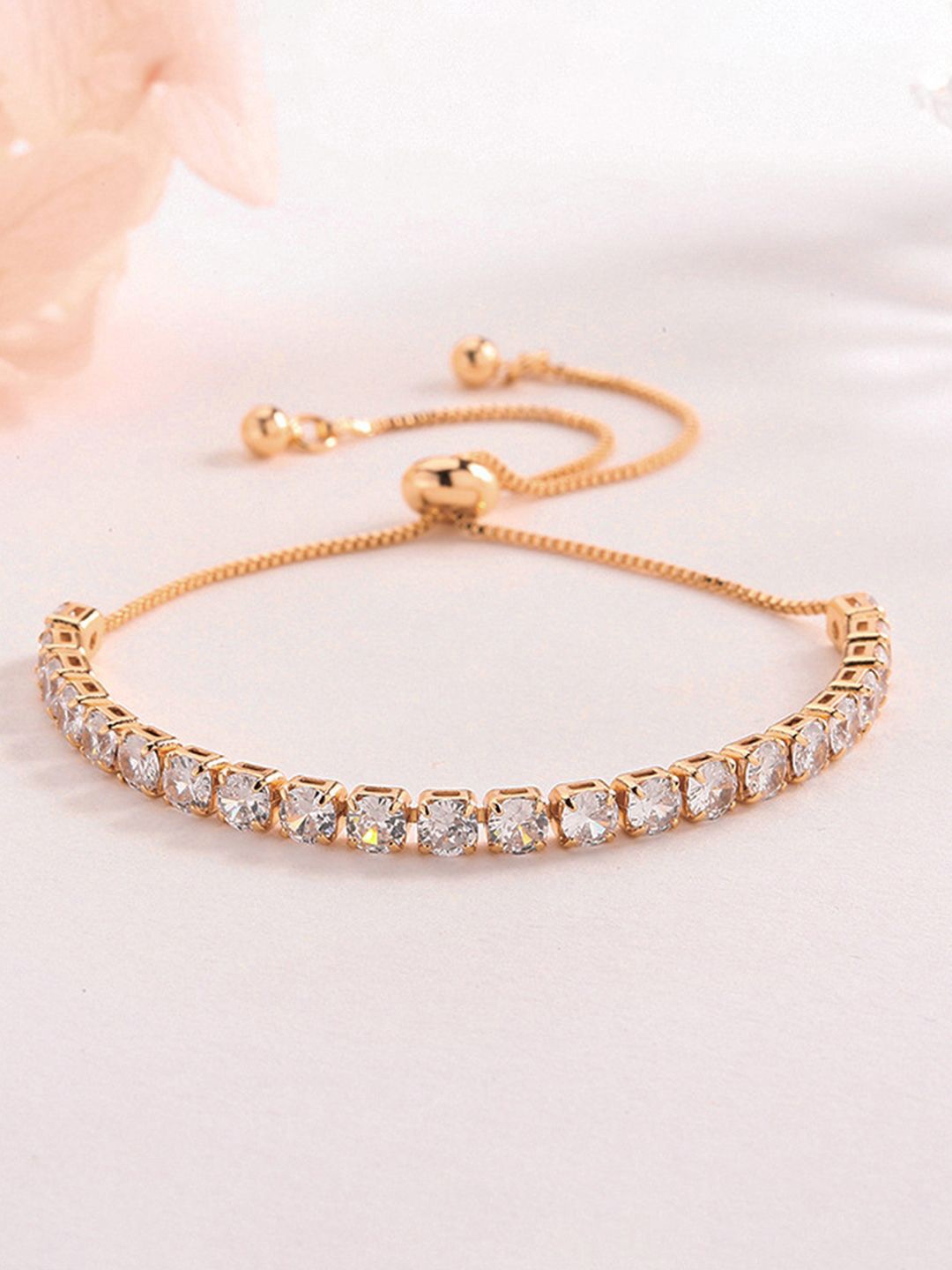 

Peora Gold-Plated Cubic Zirconia Studded Adjustable Wraparound Bracelet