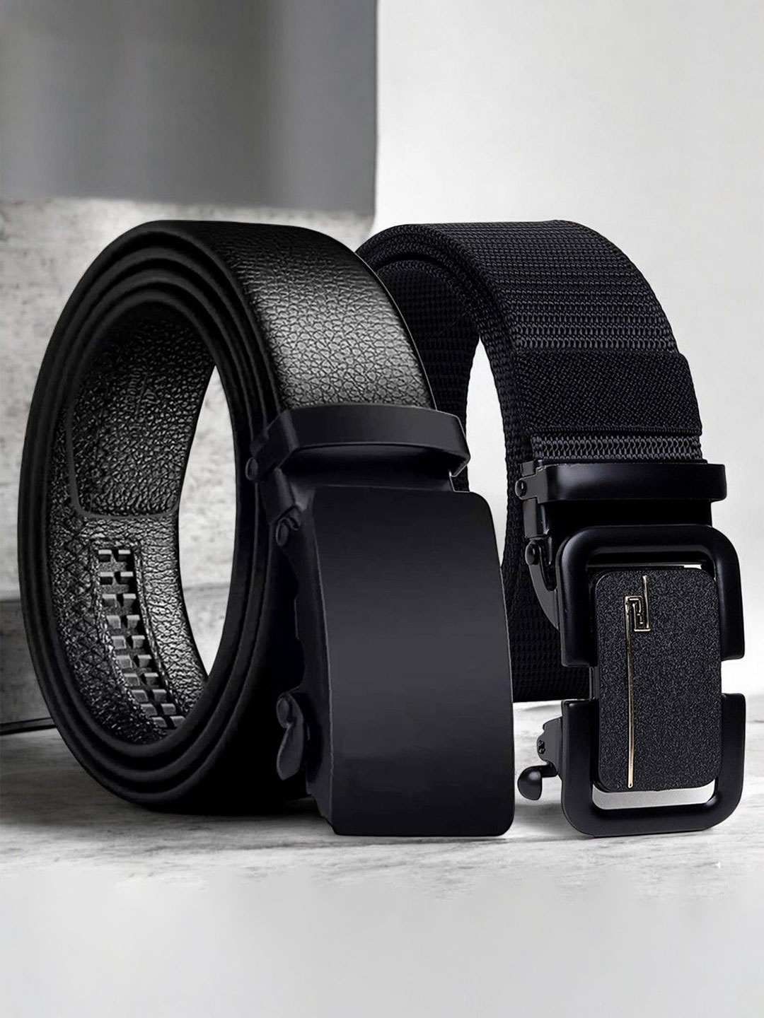 

Metronaut Men Set Of 2 Textured Belt, Black