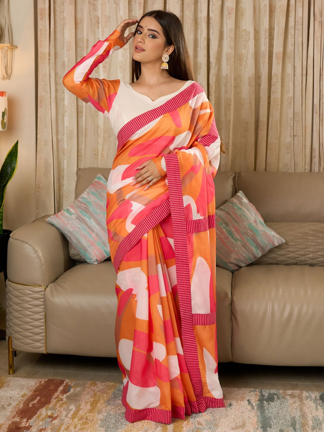 

Prasam Silk Cotton Chanderi Saree, Orange