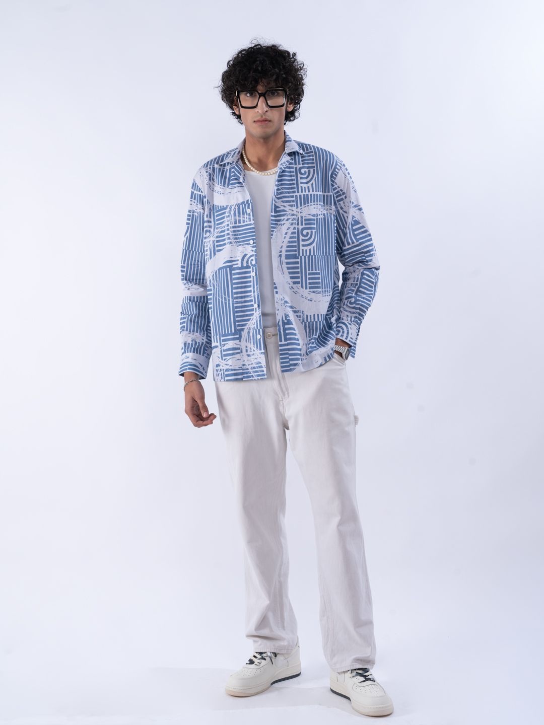

HERE&NOW Men Relaxed Fit Cuban Collar Multi Striped Cotton Casual Shirt, Blue